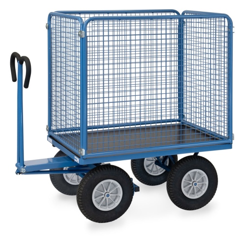 Fetra Handpritschenwagen mit hohen Drahtgitterwänden und Polyurethanbereifung, 1135x795mm Ladefläche 750kg Tragkraft