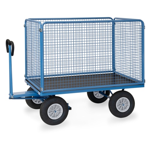 Fetra Handpritschenwagen mit hohen Drahtgitterwänden und Polyurethanbereifung, 1535x895mm Ladefläche 750kg Tragkraft
