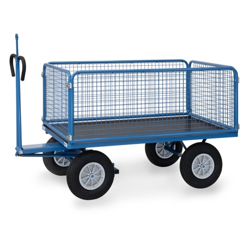 Fetra Handpritschenwagen mit Zugöse, Drahtgitterwänden und Polyurethanbereifung, 1535x895mm Ladefläche 750kg Tragkraft