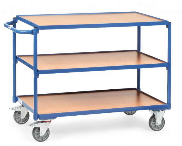 Fetra Tischwagen mit Holzwerkstoffplatten 3 Etagen mit rechteckige Ladeflächen 1200x800 mm