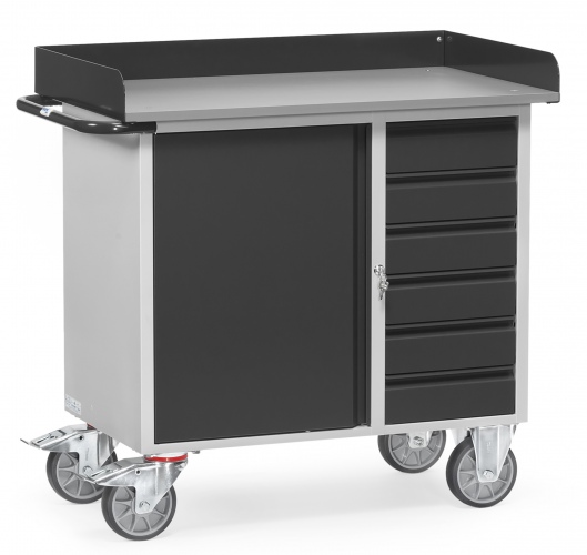 Fetra Werkstattwagen mit Schrank und 6 Schubladen mit Abrollrand Grey Edition