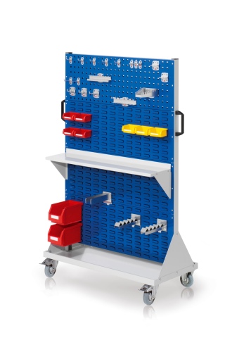 Kappes RasterMobil® mobiler Arbeitsplatzschrank Größe #4 1580x1000x500mm 2x Lochplatte 6x Schiltzplatte 37-teilig enzianblau