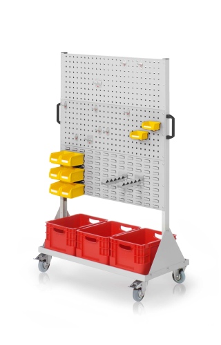 Kappes RasterMobil® mobiler Arbeitsplatzschrank Größe #4 1580x1000x500mm 4 Lochplatten 2 Schlitzplatten 31-teilig lichtgrau