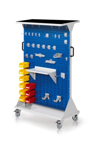 Kappes RasterMobil® mobiler Arbeitsplatzschrank Größe #4 1580x1000x500mm 4x Lochplatte 4x Schlitzplatte 50-teilig mit Auflageboden inkl. Riffelgummimatte enzianblau