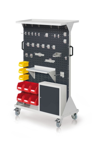 Kappes RasterMobil® mobiler Arbeitsplatzschrank Größe #4 1580x1000x500mm 4x Lochplatte 4x Schlitzplatte mit Auflageboden und Einhängeschrank 49-teilig anthrazitgrau