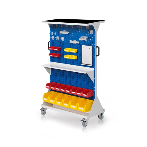 Kappes RasterMobil® mobiler Arbeitsplatzschrank Größe #4 1580x1000x500mm 2x Lochplatte 6x Schlitzplatte 47-teilig mit Auflageboden inkl. Riffelgummimatte enzianblau