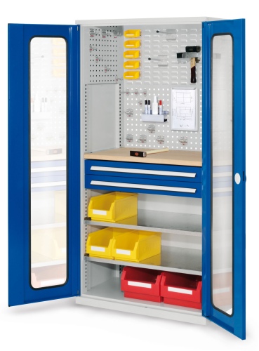 Kappes ®RasterPlan Schubladenschränke 1950x1000x600mm Sichtfenstertüren Modell 34 enzianblau