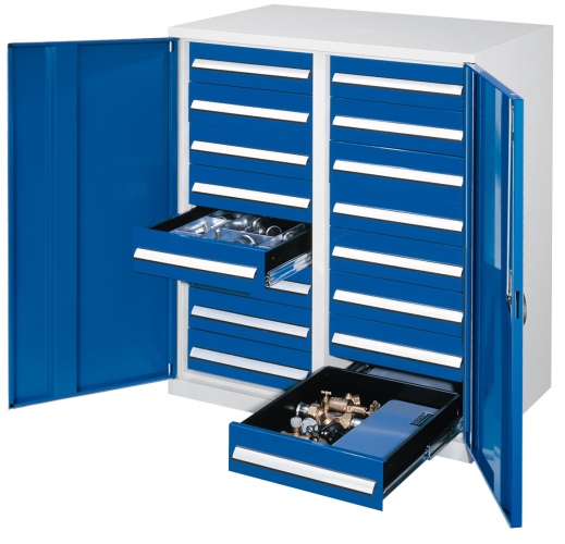 Kappes Schwerlast-Beistellschränke mit Mitteltrennwand 1110x1000x600mm Vollblechtüren Modell 72 enzianblau