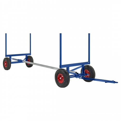 Kongamek Langgutwagen in blau mit 4 Eckpfosten 4000mm lang 3500kg Tragkraft Pannensicher