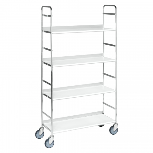 Kongamek mobiler Etagenwagen 790x290x1500mm verzinkt 75kg Tragkraft mit 3 Böden und 6 Buchstützen