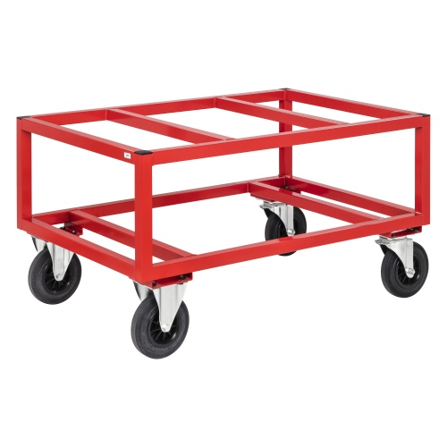 Kongamek Palettenwagen in rot 650mm hoch ohne Bremse für Paletten 1200x1000mm