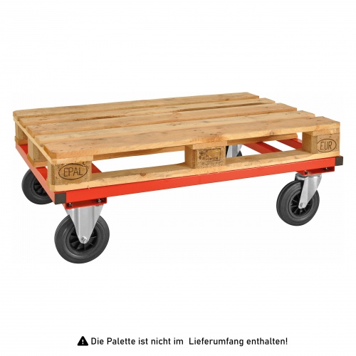 Kongamek Palettenwagen in rot 305mm hoch mit Bremse für Euro-Paletten 1200x800mm