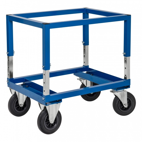 Kongamek Palettenwagen in blau 654mm hoch, höhenverstellbar ohne Bremse für Halbpaletten 800x600mm