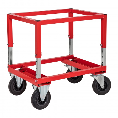 Kongamek Palettenwagen in rot 654mm hoch, höhenverstellbar mit Bremse für Halbpaletten 800x600mm