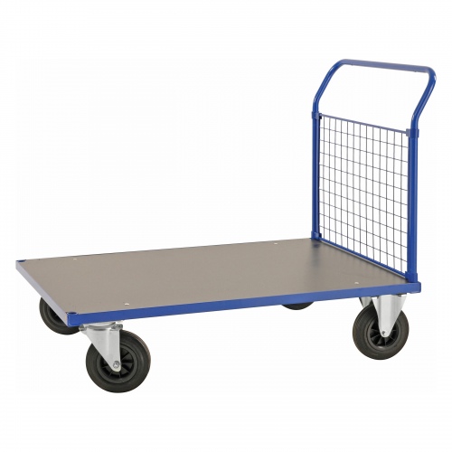 Kongamek Plattformwagen in blau 1283x800x1020mm mit MDF-Platte und Schiebebügel mit Gummibereifung ohne Bremse