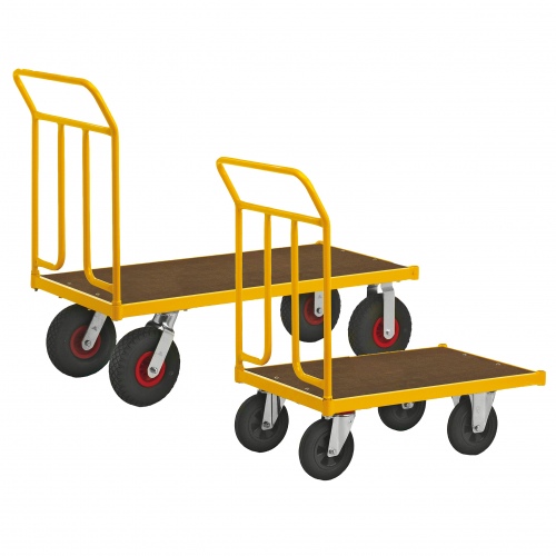Kongamek Plattformwagen pulverbeschichtet mit MDF-Platte und Schiebebügel, wahlweise mit Bremse