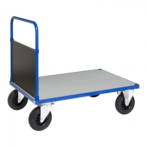 Kongamek Plattformwagen in blau 1000x700x900mm mit geschlossenem Schiebegriff, verzinkter Ladefläche, Gummibereifung und Bremse