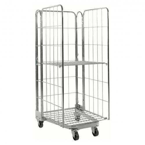 Kongamek Rollcontainer verzinkt 800x730x1910mm stapelbar mit Gitterboden und 3 Gitterwänden mit Bremse