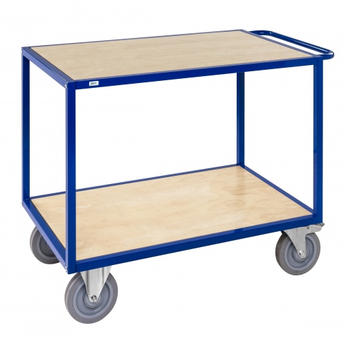 Kongamek Tischwagen in blau 1200x680x934mm in Holzoptik mit Schiebegriff, Elastikbereifung und Bremse