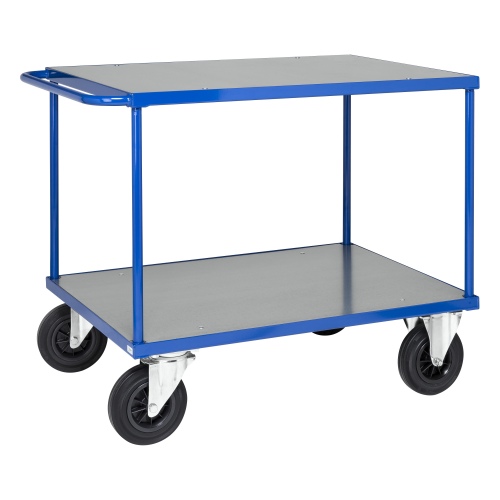 Kongamek Tischwagen in blau 870mm hoch mit Ladefläche aus verzinktem Stahlblech wahlweise mit Bremse