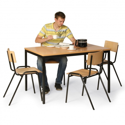 Protaurus Tisch- Stuhl- Kombination aus schwarz lackiertem Stahlrohr mit Buchendekor/-sperrholz