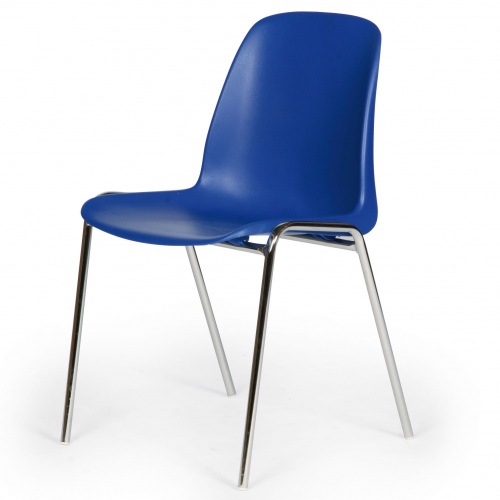 Protaurus Stapelstuhl aus verchromtem Stahl und blauer Sitzfläche aus Kunststoff