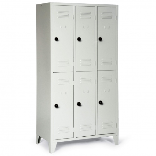 Protaurus doppelstöckiger Kleiderschrank "Classico" auf Füßen 1800mm hoch 3x2 Abteile je 300mm mit Sicherheitsriegel