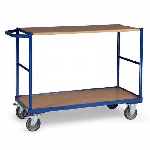 Protaurus Tischwagen mit Bordkante 2 Ladeflächen und waagerechtem Schiebegriff 850x500mm