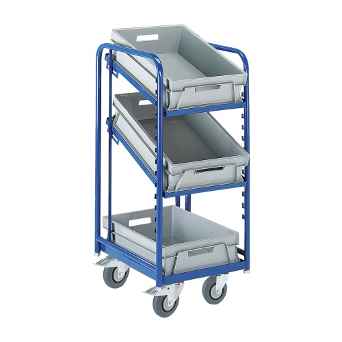 Rollcart Eurokastenwagen inkl. 3 Kästen in grau mit 2 offenen neigbaren Ladeflächen 410x620mm