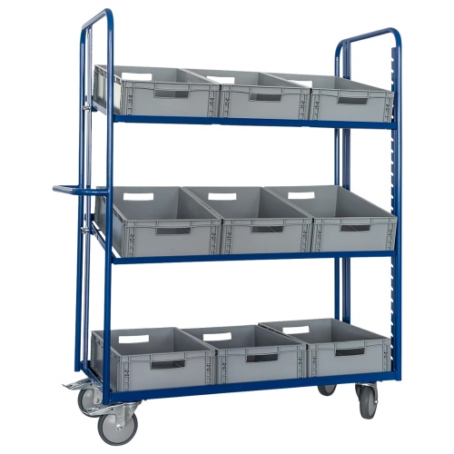 Rollcart Eurokastenwagen inkl. 9 Kästen in grau mit 2 offenen neigbaren Ladeflächen 1240x620mm