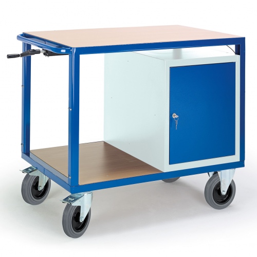 Rollcart Höhenverstellbarer Tischwagen mit Stahlschrank