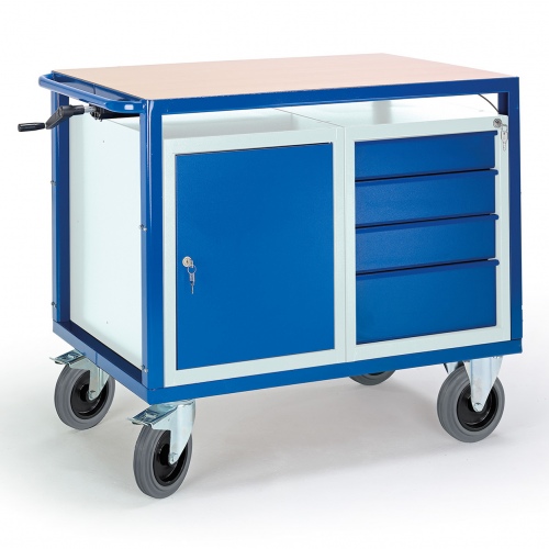 Rollcart Höhenverstellbarer Tischwagen mit Stahl- und Schubladenschrank