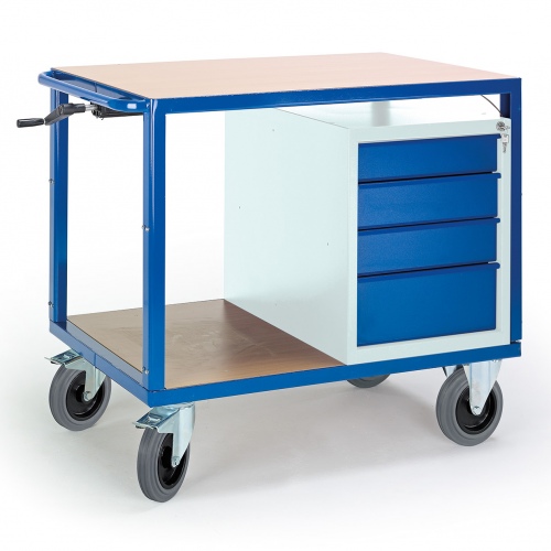 Rollcart Höhenverstellbarer Tischwagen mit Schubladenschrank