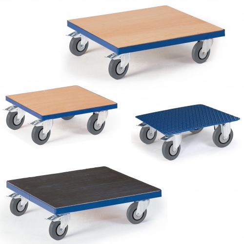 Rollcart Kistenroller mit Vollgummi-Bereifung und Holz, Riffelblech oder Riffelgummi