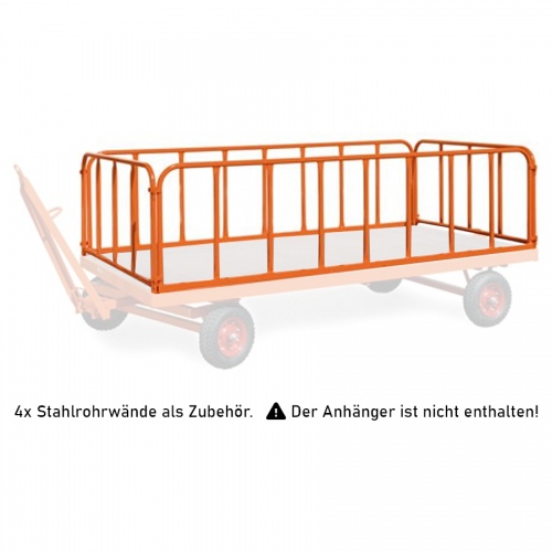 Rollcart 4 Stahlrohrwände, steckbar 750mm hoch für Industrieanhänger 3000x1500mm als Zubehör