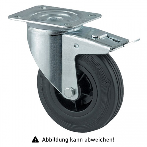 Rollcart Vollgummi-Lenkrolle mit Doppelstop Ø160x40mm in schwarz 135kg Tragkraft mit Kunststoff-Felge