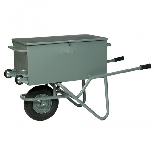 Rollcart Werkzeug-Transportkarre aus Stahlrohr mit Luftrad und eckiger Stahlmulde 100l Volumen