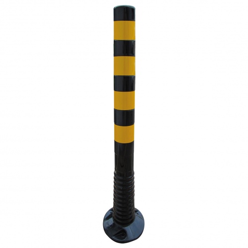 Schake Flexipfosten Ø80mm in schwarz mit gelb reflektierenden Streifen und Dübelbefestigung aus PUR 1000mm hoch