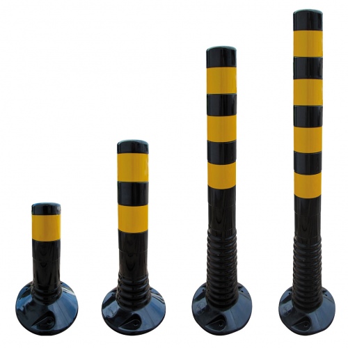 Schake Flexipfosten Ø80mm in schwarz mit gelb reflektierenden Streifen und Dübelbefestigung aus PUR 300-1000mm hoch