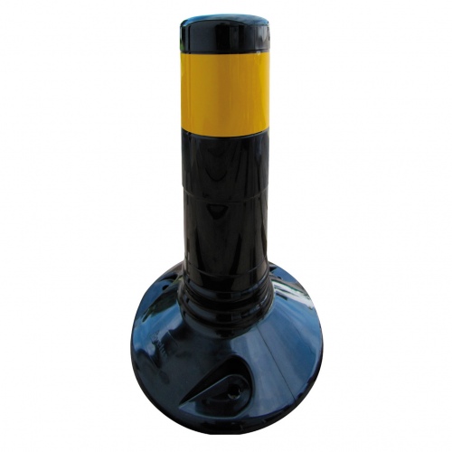 Schake Flexipfosten Ø80mm in schwarz mit gelb reflektierenden Streifen und Dübelbefestigung aus PUR 300mm hoch