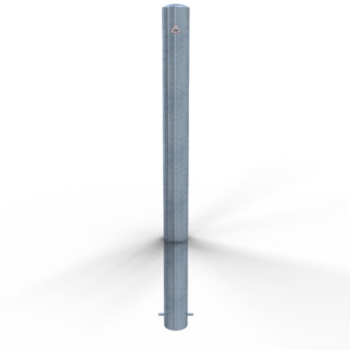 Schake Absperrpfosten ortsfest  zum Einbetonieren aus Stahlrohr verzinkt Ø102x2,9mm mit Erdanker und Stahlkappe 900mm Überflur
