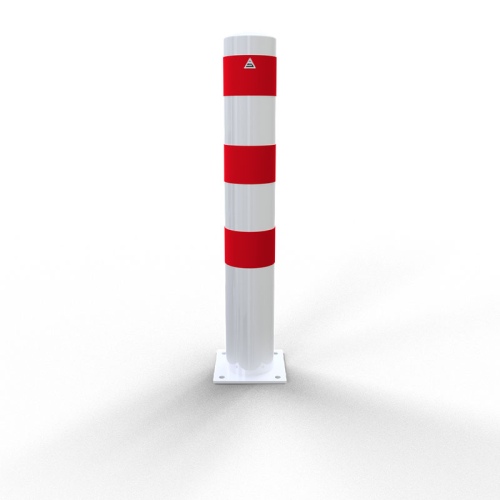 Schake Stahlrohrpoller ortsfest aus Stahlrohr verzinkt Ø152x3,2mm weiß beschichtet mit rot reflektierenden Leuchtstreifen zum Aufdübeln 1000mm Gesamtlänge