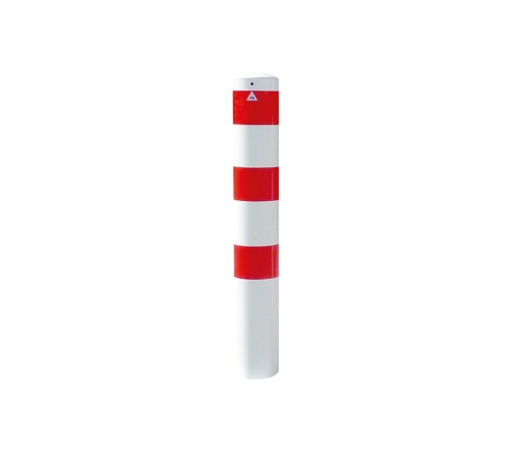 Schake Stahlrohrpoller ortsfest aus Stahlrohr verzinkt Ø193x3,2mm weiß mit rot reflektierenden Leuchtstreifen zum Einbetonieren 1200mm Gesamtlänge