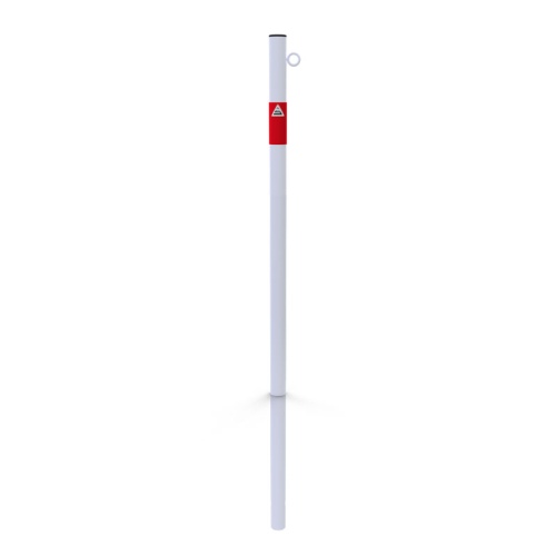 Schake Absperrpfosten aus Stahlrohr verzinkt Ø42x2,5mm weiß mit rot reflektierenden Leuchtstreifen und Kunststoffkappe 900mm Überflur zum Einbetonieren mit 1 Öse