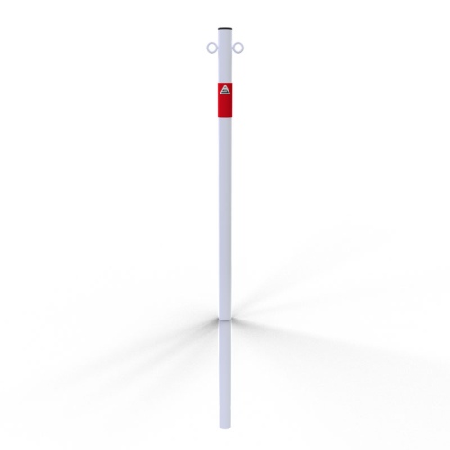 Schake Absperrpfosten aus Stahlrohr verzinkt Ø42x2,5mm weiß mit rot reflektierenden Leuchtstreifen und Kunststoffkappe 900mm Überflur zum Einbetonieren mit 2 Ösen