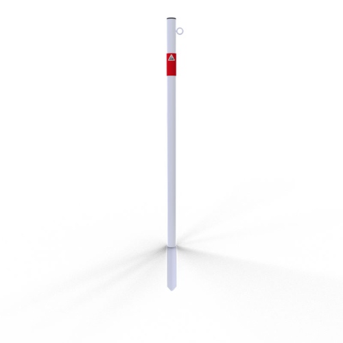 Schake Absperrpfosten aus Stahlrohr verzinkt Ø42x2,5mm weiß mit rot reflektierenden Leuchtstreifen und Kunststoffkappe 900mm Überflur zum Einschlagen mit 1 Öse