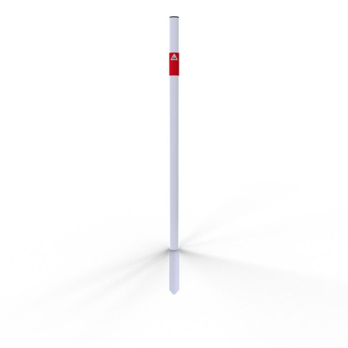 Schake Absperrpfosten aus Stahlrohr verzinkt Ø42x2,5mm weiß mit rot reflektierenden Leuchtstreifen und Kunststoffkappe 900mm Überflur zum Einschlagen ohne Öse