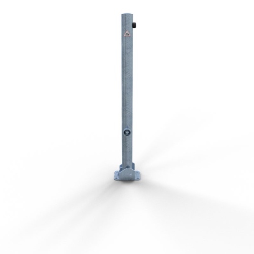 Schake Absperrpfosten umlegbar aus Stahlrohr verzinkt Ø60x2,5mm mit Dübelbefestigung, Dreikantverschluss und Stahlkappe 900mm Überflur