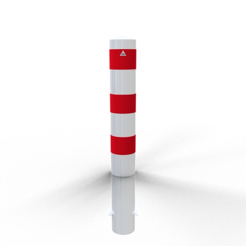 Schake Stahlrohrpoller ortsfest aus Stahlrohr verzinkt Ø152x3,2mm weiß mit rot reflektierenden Leuchtstreifen zum Einbetonieren 1200mm Gesamtlänge
