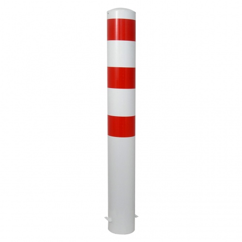 Schake Stahlrohrpoller ortsfest aus Stahlrohr verzinkt Ø152x3,2mm weiß mit rot reflektierenden Leuchtstreifen zum Einbetonieren 1200mm Gesamtlänge